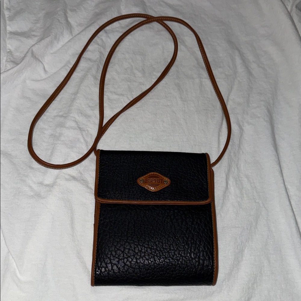 Esprit Vintage Crossbody Bag Wallet 90’s Y2K Pebbled Black Faux Leather Small